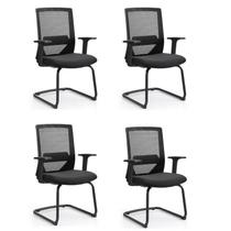 Kit 4 Cadeiras Interlocutor Office Chicago Fixa Preto
