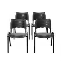 Kit 4 Cadeiras Iso Fixa Empilhável Reforçada para Recepção, Escritório, Igreja Cor Preta - Combo Stock Kit 4 Cadeiras Iso Fixa Empilhável Reforçada para Recepção, Escritório, Igreja Cor Preta - Combo Stock