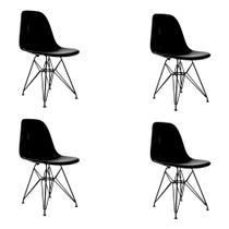 Kit 4 Cadeiras Jantar Assento Preto Eiffel Eames Base Ferro Preto