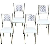 Kit 4 Cadeiras Jantar Belize Moderna Cromada Aço Junco Cozinha Sala Assento branco cromada desenho Do Tecido liso