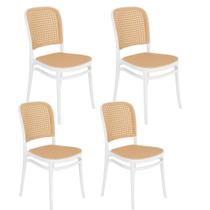 Kit 4 Cadeiras jantar cozinha cafeteria Amis Lola Lauren tela palha plástico Branco Kit 4 Cadeiras jantar cozinha cafeteria Amis Lola Lauren tela palha plástico Branco