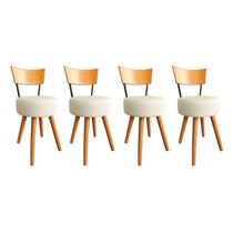 Kit 4 Cadeiras Jantar Cozinha Estofada Off-White Com Encosto Madeira Urban