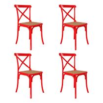 Kit 4 Cadeiras Jantar Cross Katrina X Vermelha Assento Bege Aço