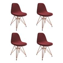 Kit 4 Cadeiras Jantar Eames Eiffel Estofadas Vermelho Base Cobre
