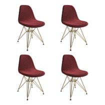Kit 4 Cadeiras Jantar Eames Eiffel Estofadas Vermelho Base Dourado