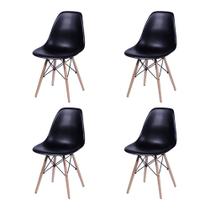 Kit 4 Cadeiras Jantar Eames Eiffel Pés de Madeira com Assento Preto Kit 4 Cadeiras Jantar Eames Eiffel Pés de Madeira com Assento Preto