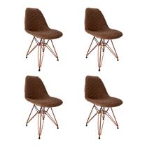 Kit 4 Cadeiras Jantar Estofadas Caramelo Eiffel Eames Base Cobre