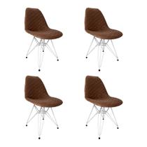 Kit 4 Cadeiras Jantar Estofadas Caramelo Eiffel Eames Base Ferro Branco