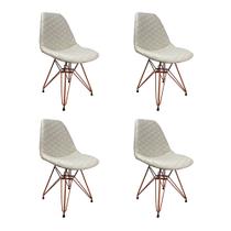 Kit 4 Cadeiras Jantar Estofadas Nude Eiffel Eames Base Cobre