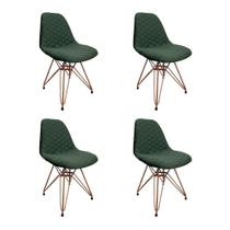 Kit 4 Cadeiras Jantar Estofadas Verde Eiffel Eames Base Cobre - Cor: Verde