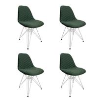 Kit 4 Cadeiras Jantar Estofadas Verde Eiffel Eames Base Ferro Branco