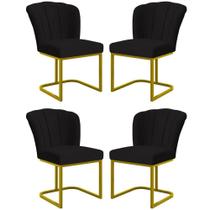 Kit 4 Cadeiras Jantar Flor Mesa Cozinha Reforçada Base Metal Dourada Preto