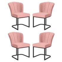 Kit 4 Cadeiras Jantar Flor Mesa Cozinha Reforçada Base Metal Preta