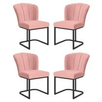 Kit 4 Cadeiras Jantar Flor Mesa Cozinha Reforçada Base Metal Preta Rosa Kit 4 Cadeiras Jantar Flor Mesa Cozinha Reforçada Base Metal Preta Rosa