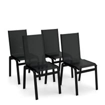 Kit 4 Cadeiras Jantar Gourmet Alumínio Preto Tela Preto
