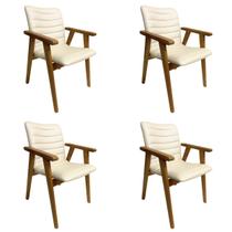 Kit 4 Cadeiras Jantar Madeira Jaque com braço cor Off White