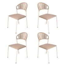 Kit 4 Cadeiras Jantar Rubi Aço Carbono Enc. em Corda Náutica