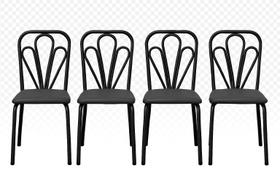 Kit 4 Cadeiras Juliana Cor Preta Para Cozinha Almofadada Preta