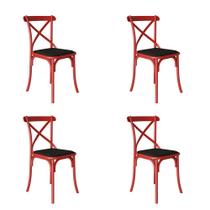 Kit 4 Cadeiras Katrina Assento Corano Preto Aço Vermelho