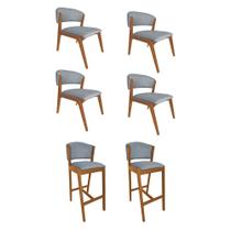 Kit 4 Cadeiras Kethellen Premium com 2 Banquetas Ana em Madeira Maciça Cerejeira Linho Cinza Kit 4 Cadeiras Kethellen Premium com 2 Banquetas Ana em Madeira Maciça Cerejeira Linho Cinza