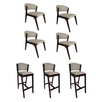 Kit 4 Cadeiras Kethellen Premium com 3 Banquetas Ana em Madeira Maciça Castanho Linho Bege Kit 4 Cadeiras Kethellen Premium com 3 Banquetas Ana em Madeira Maciça Castanho Linho Bege