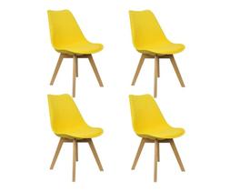Kit 4 Cadeiras Leda CSS Estofada PU Base Madeira Amarelo Kit 4 Cadeiras Leda CSS Estofada PU Base Madeira Amarelo