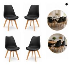 Kit 4 Cadeiras Leda Eames Wood Pretas Estofadas Pés Madeira Jantar Cozinha Kit 4 Cadeiras Leda Eames Wood Pretas Estofadas Pés Madeira Jantar Cozinha