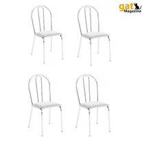 Kit 4 Cadeiras Lisboa Cromada Para Cozinha ou Área Gourmet-Assento Sintético Branco