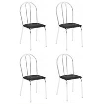 Kit 4 Cadeiras Lisboa Cromada Para Cozinha ou Área Gourmet-Assento Sintético Preto