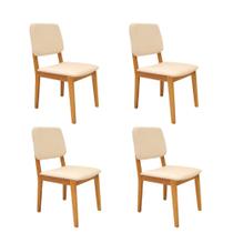 Kit 4 Cadeiras Liz Estofado Linho Cru Madeira Maciça Cinamomo