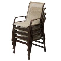 Kit 4 Cadeiras Lótus de Alumínio Empilháveis Tela Sling para Jardim e Piscina