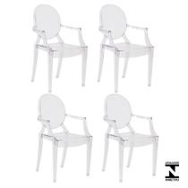Kit 4 Cadeiras Louis Ghost Transparente Policarbonato Sala Cozinha Jantar