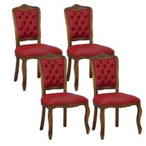 Kit 4 Cadeiras Luiz XV Entalhada Madeira Maciça e material sintético Vermelho