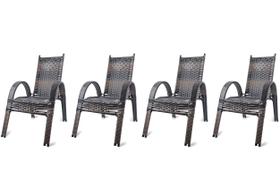 Kit 4 Cadeiras Luxo de Junco Jardim Área Externa Fibra Sintético Poltrona Banco Sacada Prédio Resistente Espaguete Descanso Ferro Elegante Conforto