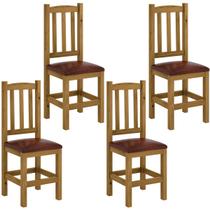 Kit 4 Cadeiras Madeira Maciça Estofado material sintético Marrom Diamante Cor Nogueira Nemargi