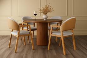 Kit 4 cadeiras madeira tecido linho areia para seu ambiente