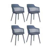 Kit 4 Cadeiras Montreal Azul Polipropileno Couro Fratini