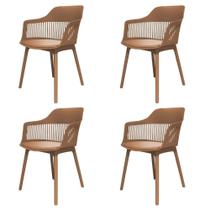 Kit 4 Cadeiras Montreal Marcela Fratini Almofada em PU Estrutura em Polipropileno Marrom Capuccino