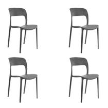 Kit 4 Cadeiras Nina Monobloco Plastico Emphilavel Jantar. Estrutura Da Cadeira Cinza Assento Cinza