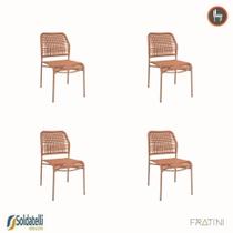 Kit 4 Cadeiras Outdoor Leme Empilhável em Aço com Assento e Encosto Trama de Corda Náutica Várias Cores - Fratini