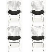 Kit 4 Cadeiras para cozinha BERTOIA cromada assento preto - Poltronas do Sul