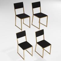 Kit 4 Cadeiras Para Cozinha Estofada Industrial Riviera Dourada