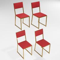 Kit 4 Cadeiras Para Cozinha Estofada Industrial Riviera Dourada