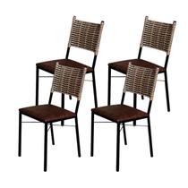 Kit 4 Cadeiras Para Cozinha Preta Ratan Cappuccino Assento Estofado - Don Castro Decor