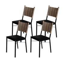 Kit 4 Cadeiras Para Cozinha Preta Ratan Cappuccino Assento Estofado