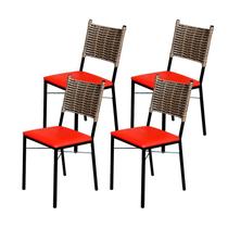 Kit 4 Cadeiras Para Cozinha Preta Ratan Cappuccino Assento Estofado