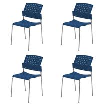 Kit 4 Cadeiras para Escritório Fixa Empilhável Hotel Auditório Movie Azul Kit 4 Cadeiras para Escritório Fixa Empilhável Hotel Auditório Movie Azul