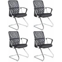 Kit 4 Cadeiras para Escritório Interlocutor Visitante Tela Mesh Comfort Preto