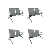 Kit 4 Cadeiras para Escritório Longarina 2 Lugares Aço Inox Dubai