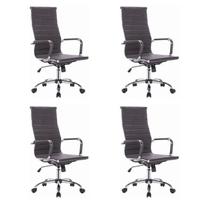 Kit 4 Cadeiras para Escritório Presidente Esteirinha material sintético Office Preto